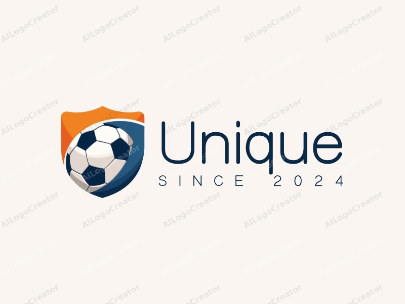 a modern design featuring a stylized football, unique and innovative shapes, combined with a clean background in blue and orange colors.