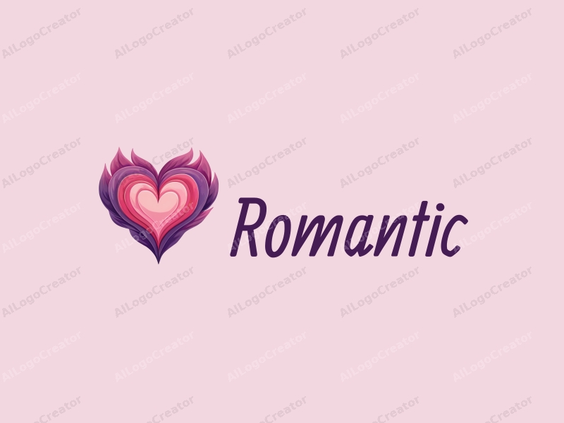 playful design features a heart shape intertwined with flower petals, using a pink and purple color palette, combined with a clean background.