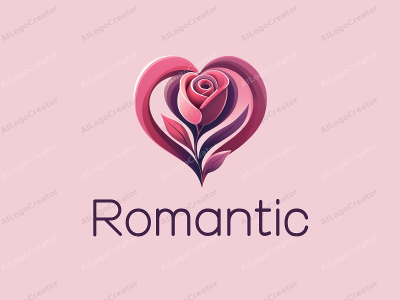 playful design features a stylized rose intertwined with a heart shape, incorporating pink and purple colors, combined with a clean background.