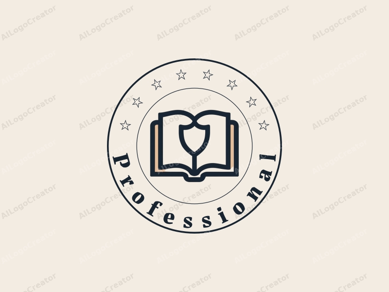 a modern design featuring a stylized book and shield symbolizing knowledge and trust, combined with a clean background and a professional layout.