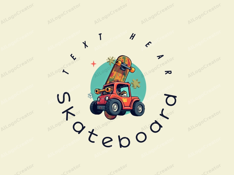 playful design features a vibrant skateboard and a stylized toy car, combined with a clean background and a fun, energetic composition.