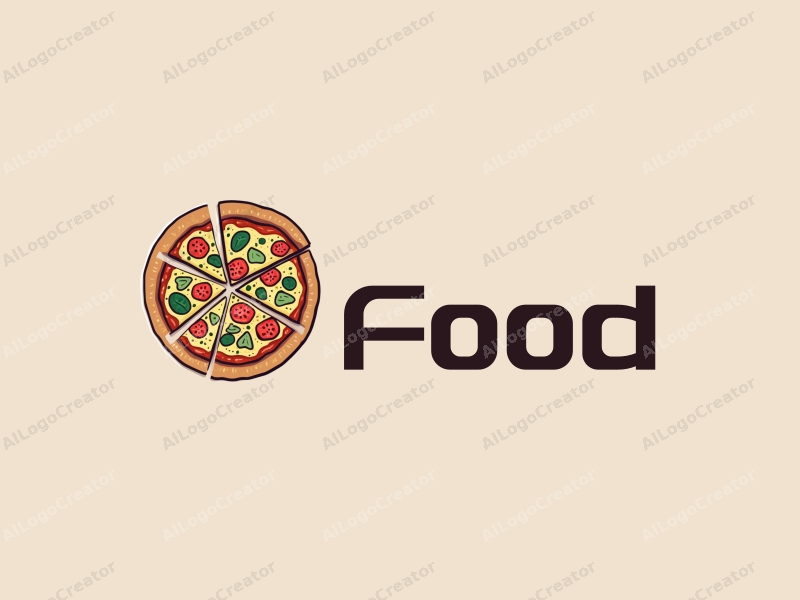 a modern design featuring vibrant colors, a stylized pizza slice and a fresh salad, combined with a clean background and a harmonious composition.