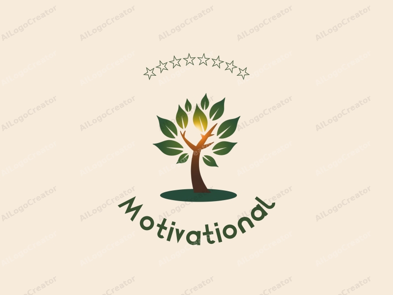 a modern design featuring a stylized tree with sunlight filtering through its leaves, symbolizing growth and encouragement, combined with a clean background that evokes a sense of calm and inspiration.