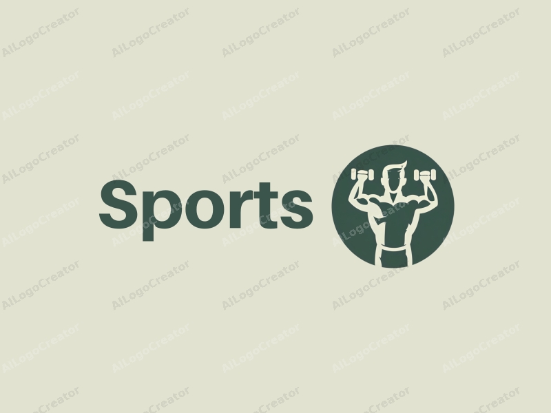 a modern design showcasing a stylized person lifting a dumbbell, incorporating elements of sports and fitness, with a clean and harmonious background in green.