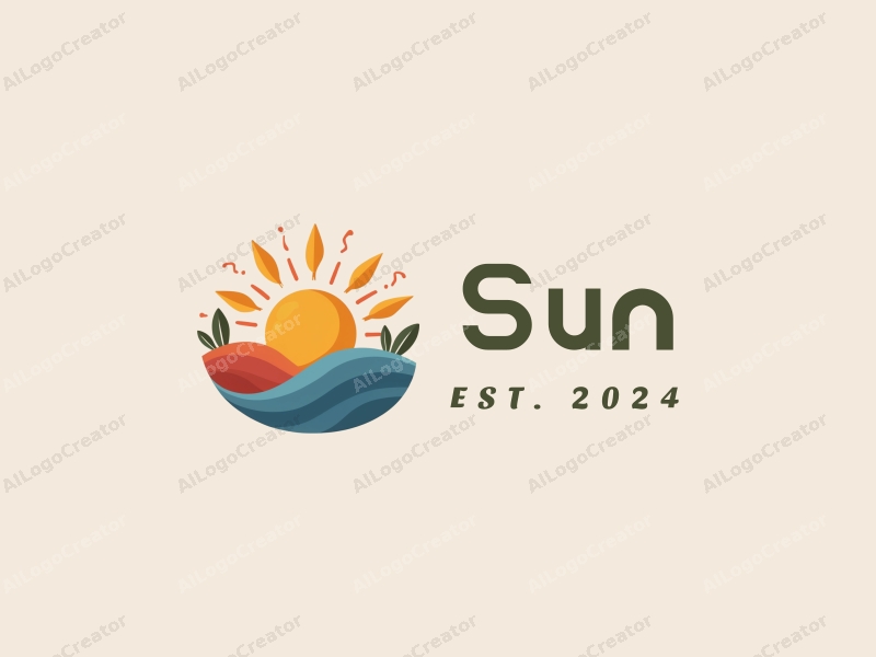 playful design features a stylized sun with rays, vibrant sunlight filtering through playful leaves, combined with a clean background.