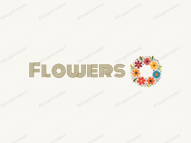 playful design features vibrant flowers and petals arranged in a circular wreath, complemented by playful leaves, all set against a clean background.