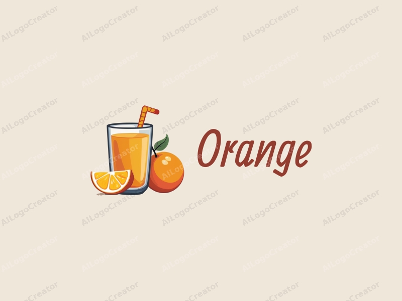 playful design features a vibrant orange, a stylized juice cup, and a fresh orange slice, combined with a clean background.