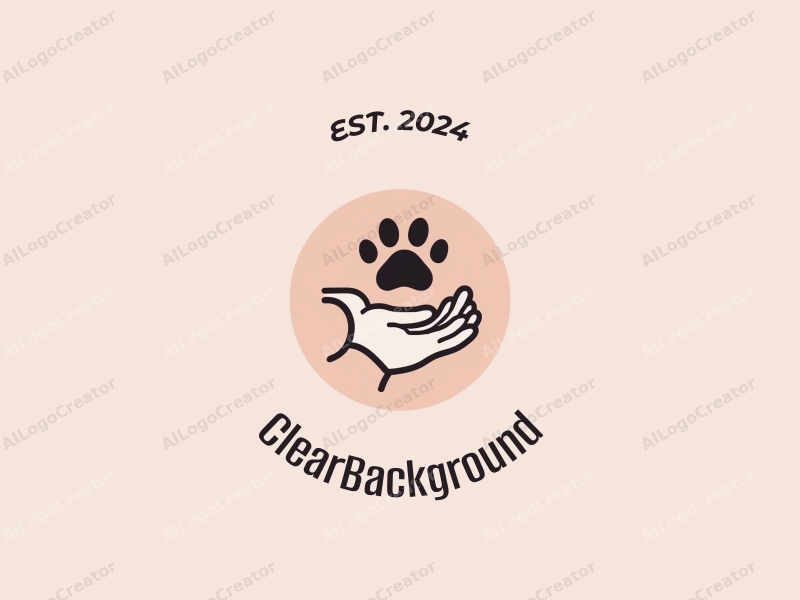 minimalist design features a stylized hand and dog paw, with a clean and transparent background, emphasizing simplicity and harmony.