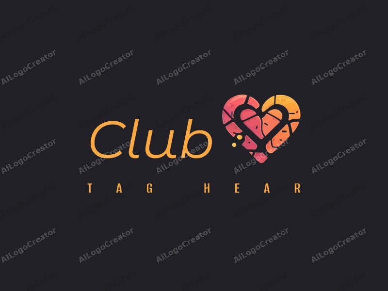 a modern design featuring a stylized club and social elements, incorporating musical notes and heart shapes, combined with a clean black background.