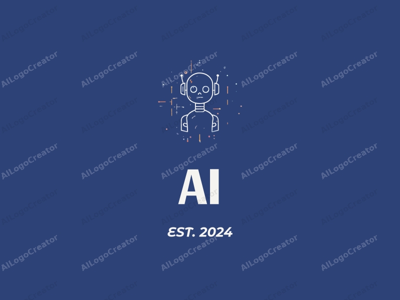 a modern design featuring elements of intelligence and algorithms, integrated with circuit patterns and a stylized robot silhouette, combined with a clean blue background.