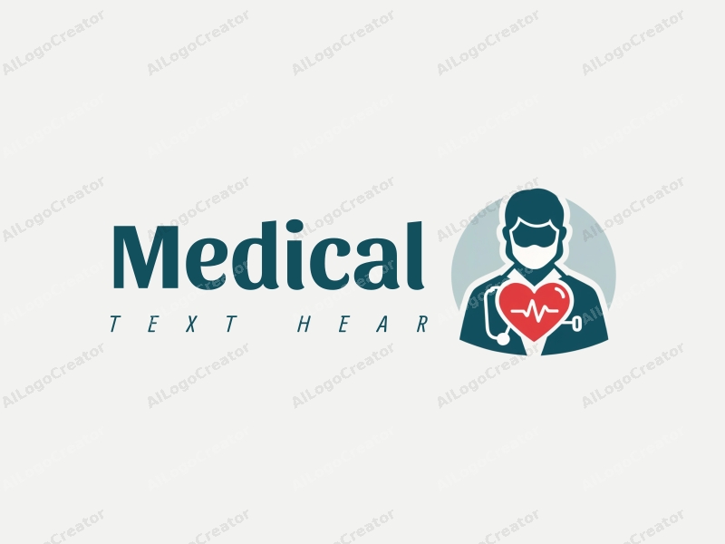 modern design features a stylized hospital silhouette, a doctor figure, a stethoscope intertwined with a heart, combined with a clean background.