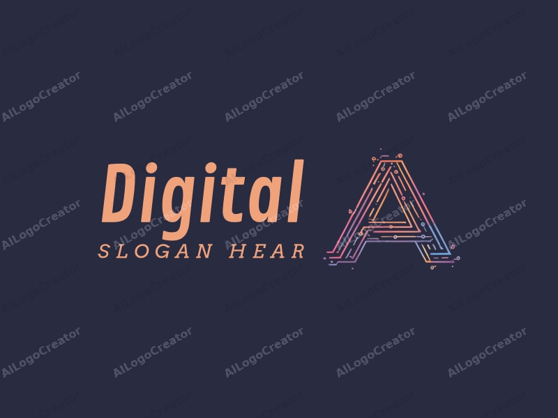 modern design features a stylized letter A intertwined with connecting lines, digital elements representing technology, combined with a clean background.