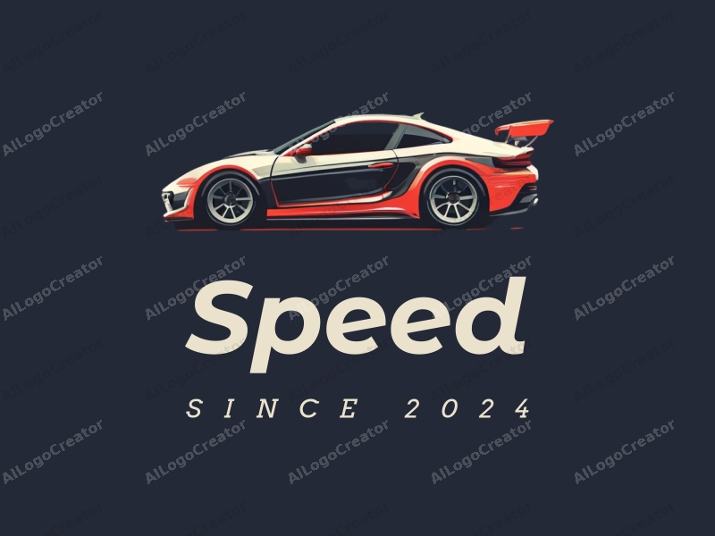 a modern design featuring dynamic lines representing speed, a stylized racing car silhouette, and an abstract engine shape, combined with a clean background.