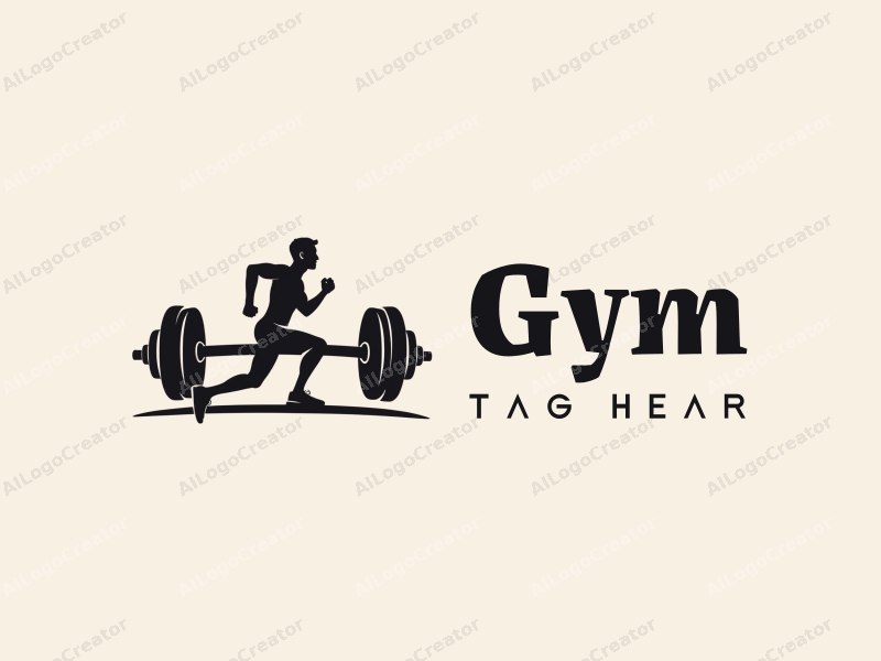 modern design features a stylized dumbbell and a dynamic runner silhouette, combined with a clean background and a harmonious layout.