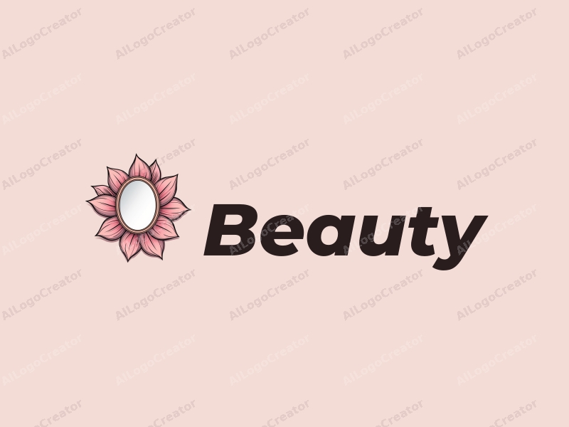 modern design features elegant petals and a stylized mirror, combined with beauty and makeup elements, set against a clean pink background.