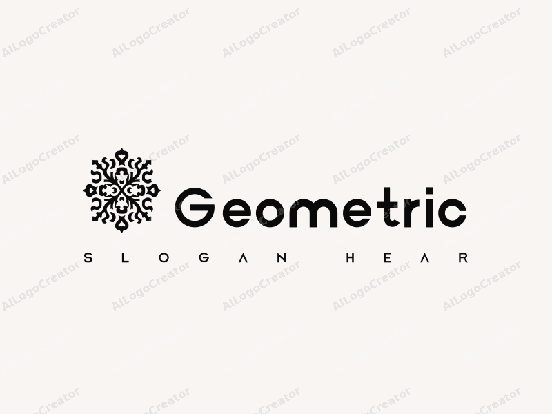 geometric design features a harmonious combination of squares and circles, flowing waves, and stylized letters, all presented in a clean black and white color scheme.