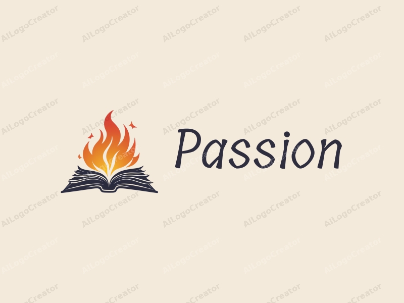 playful design features stylized books intertwined with flames, symbolizing passion and enthusiasm, combined with a clean background.