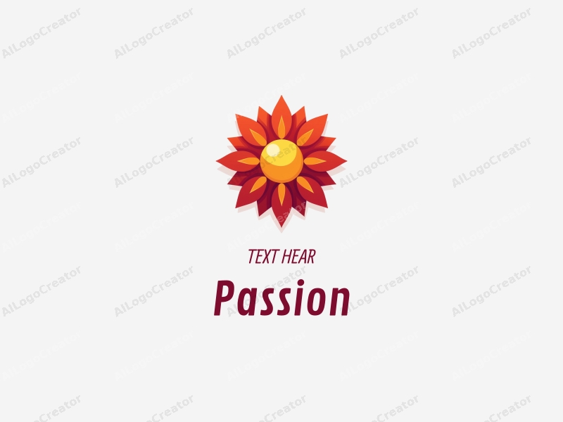 playful design features vibrant red petals radiating from a central sun, symbolizing passion and enthusiasm, combined with a clean background.