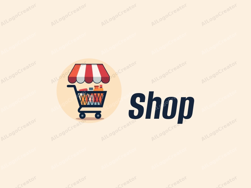 modern design features a stylized shop front, a shopping cart filled with products, combined with a clean background and a harmonious layout.