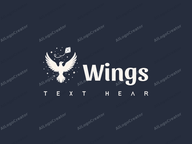 playful design features stylized wings and a bird soaring alongside a kite, combined with a clean background.