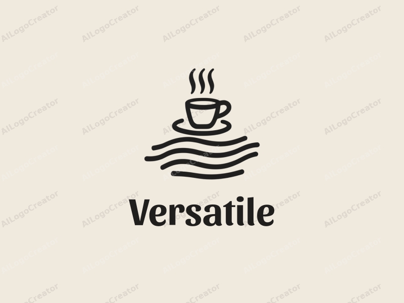 a modern minimalist design featuring stylized waves and a coffee cup, combined with a clean background and a focus on multifunctional and adaptable elements.