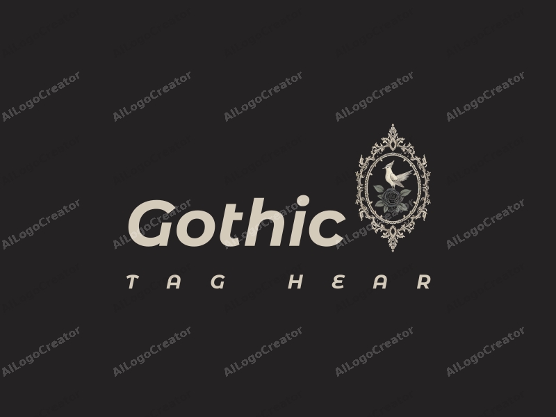 Gothic design features intricate Gothic architecture elements, stylized Gothic fashion, a black rose, and a bird, combined with a clean background.