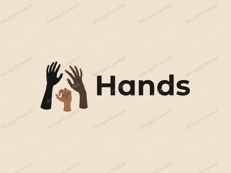 a blend of realistic and abstract design featuring stylized hands in various positions, emphasizing grip and fingers, combined with a clean background in skin tones, black, and white.