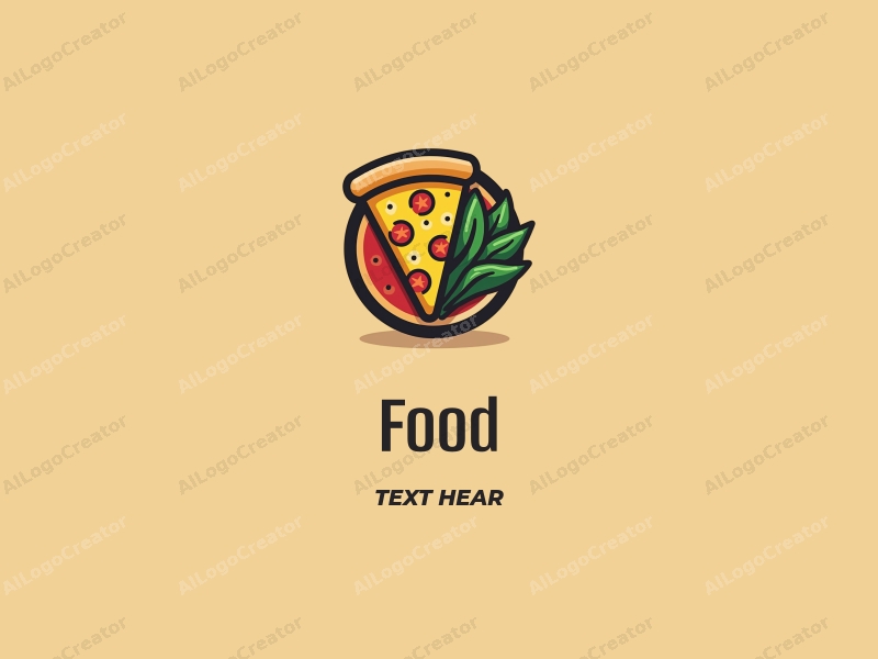 a modern design featuring vibrant colors, a stylized pizza slice and a fresh salad, combined with a clean background and a harmonious composition.