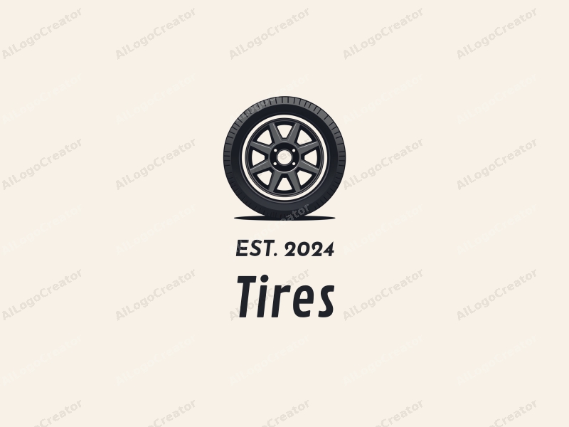 a modern design featuring a stylized tire and car silhouette, combined with a rim and rubber elements, all presented in a clean and simple layout.