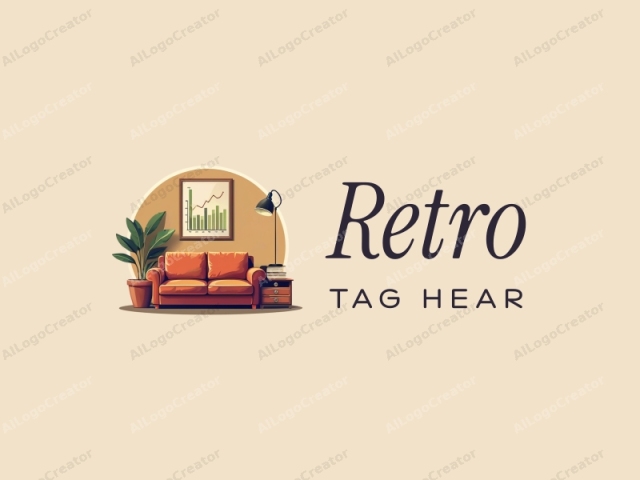 vintage design features a retro sofa and a retro poster, combined with financial charts and classical books, set against a clean background.