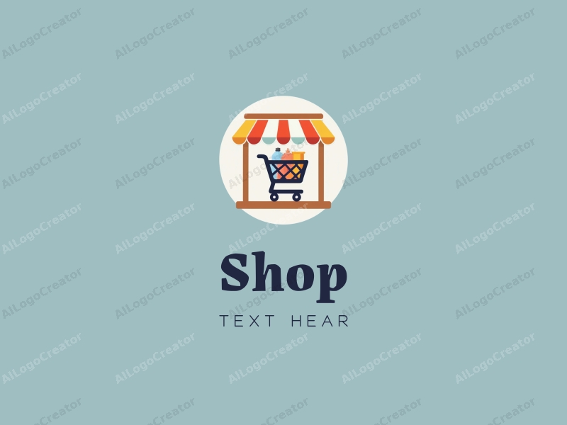 modern design features a stylized shop front, a shopping cart filled with products, combined with a clean background and a harmonious layout.