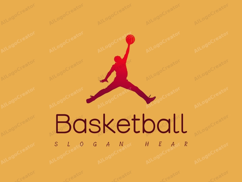 playful design features a dynamic silhouette of a jumping athlete with a basketball, incorporating bold orange tones and a clean background for a vibrant and energetic feel.