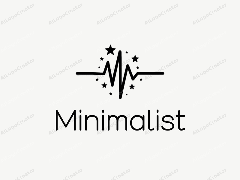 a modern minimalist design featuring a stylized electrocardiogram intertwined with stars, symbolizing success, set against a clean white background with black accents.