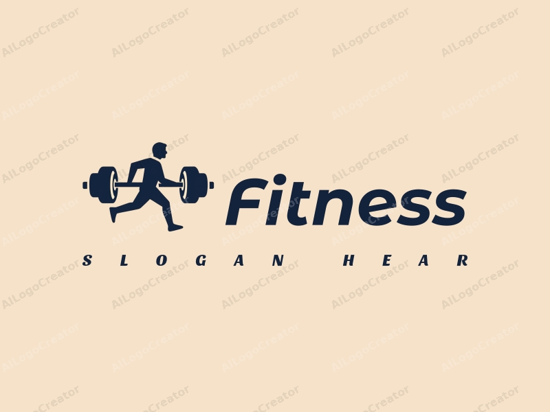 a modern design featuring a stylized dumbbell and a dynamic running figure, combined with a clean background and a harmonious layout.