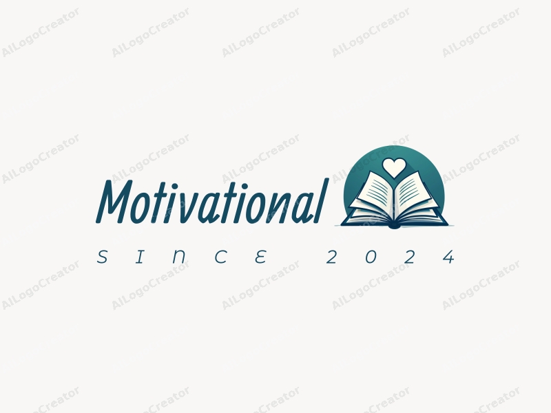 modern design features stylized books and a heart symbol, representing motivation and inspiration, combined with a clean background in blue and green tones.