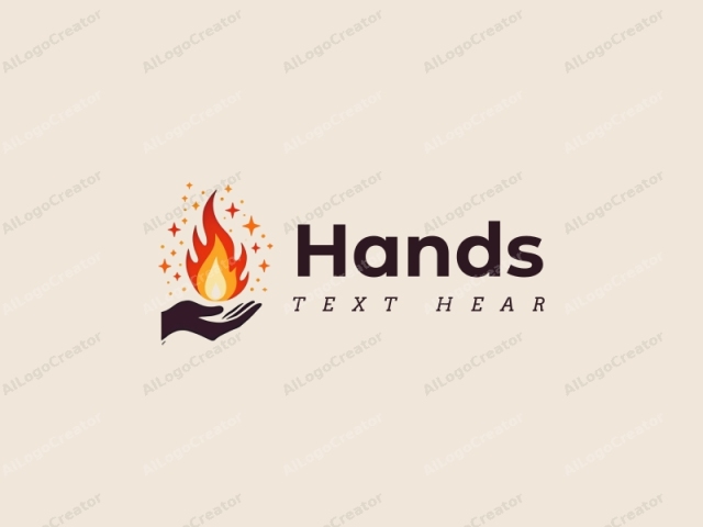 ein modernes Design mit einer Hand, die eine Flamme hält, während Feuerwerke im Hintergrund zu sehen sind, unter Verwendung von Hauttonfarben, um eine harmonische und saubere Komposition zu schaffen.