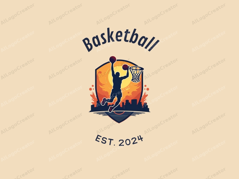 playful design features a dynamic basketball silhouette, an athlete in mid-dunk, and cheering elements combined with a clean background.