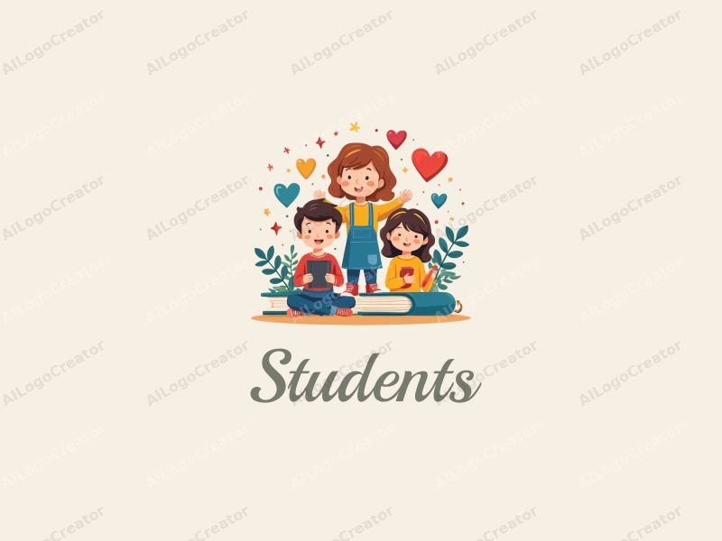 playful design features vibrant colors, stylized students and school elements, along with books and paintbrushes, combined with a clean and harmonious background.