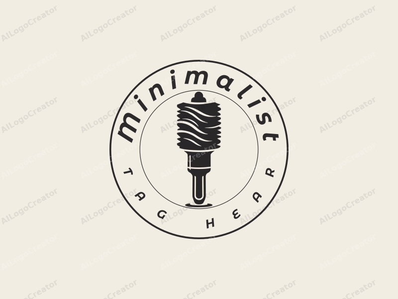 minimalist design features a stylized milling cutter, clean lines representing craftsmanship, and a tag style approach combined with a simple black and white background.