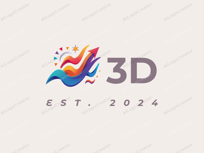 a modern design featuring colorful 3D elements, dynamic curves representing movement, and a stylized timeline, combined with a clean background.