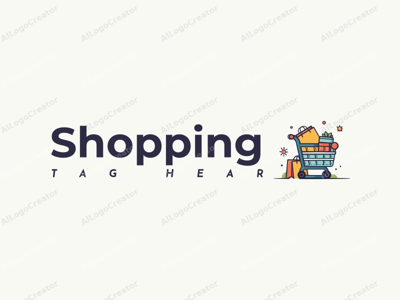 a modern design featuring a colorful shopping cart and a stylized mall, combined with shopping bags and products, all presented in a clean and harmonious layout.