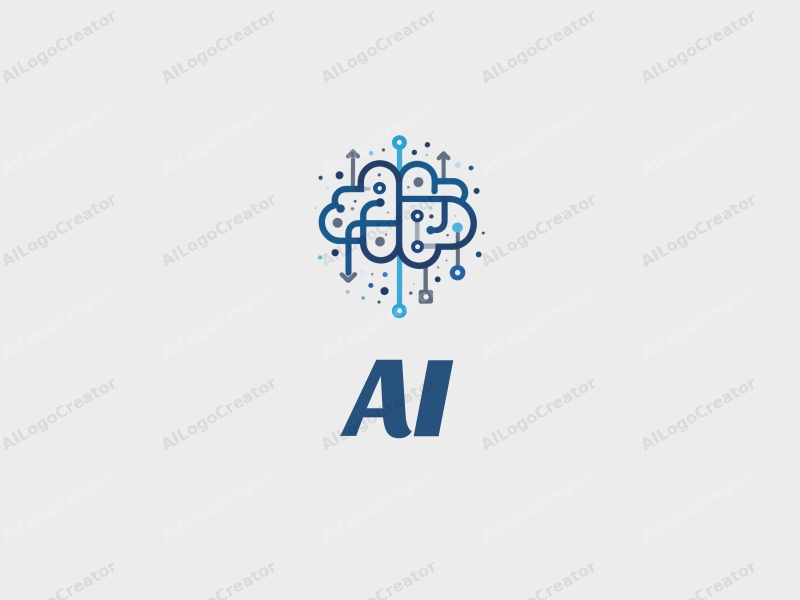 a modern minimalist design featuring abstract representations of intelligence and algorithms, interconnected network lines, and data flow, combined with a clean blue and gray color palette.