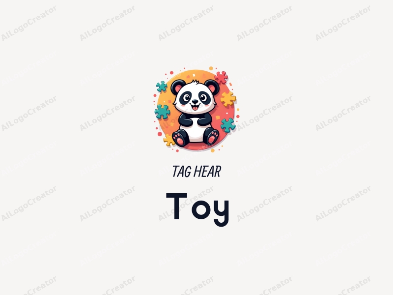 playful design features a stylized panda, colorful puzzle pieces, and futuristic doll elements combined with a clean background.