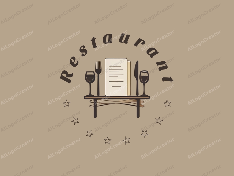 modern design features a stylized dining table with a menu, knife and fork crossed elegantly, and a wine glass, combined with a clean background.