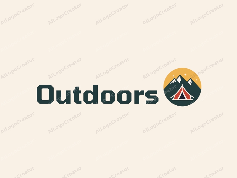 modern design features a stylized camping tent and mountain peak, combined with a clean background and a harmonious composition.