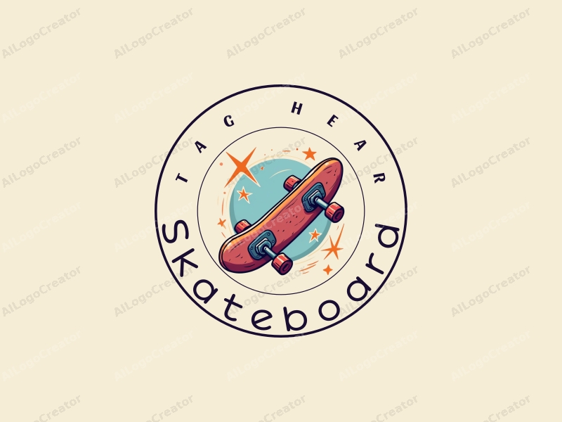 playful design features a vibrant skateboard silhouette with dynamic star elements, combined with a clean background for a fun and energetic feel.