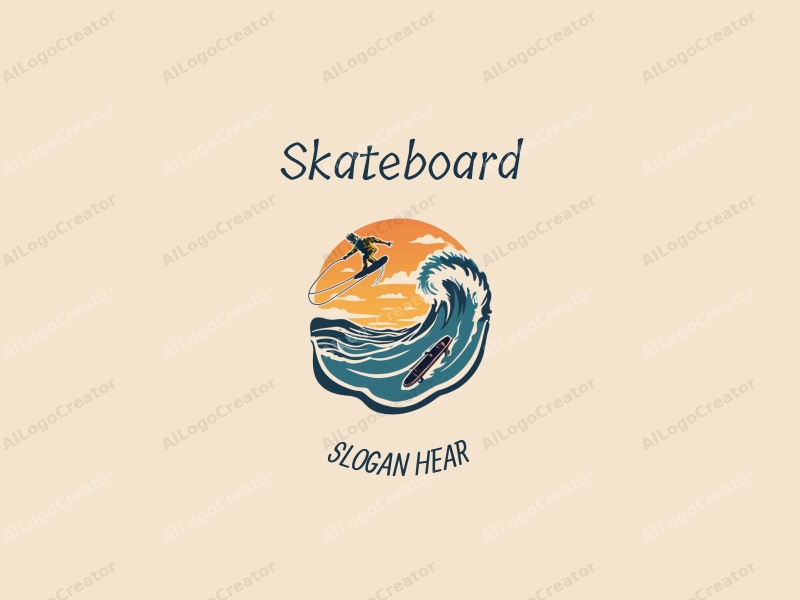 playful design features a vibrant skateboard, a stylized kite, and a dynamic surfing element combined with a clean background.