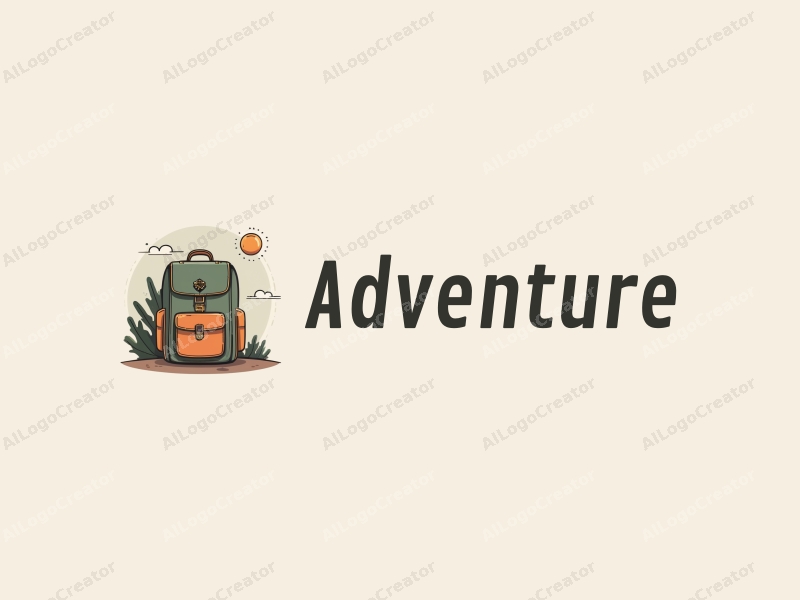 playful design features a stylized compass and backpack, symbolizing adventure and exploration, combined with a clean background.