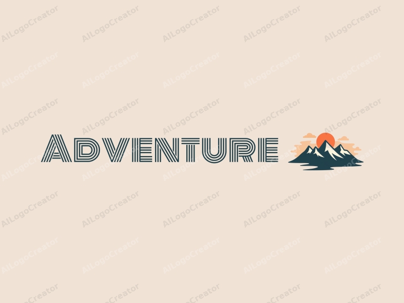 playful design features stylized mountains, symbols of adventure and exploration, and a sense of conquest combined with a clean background.