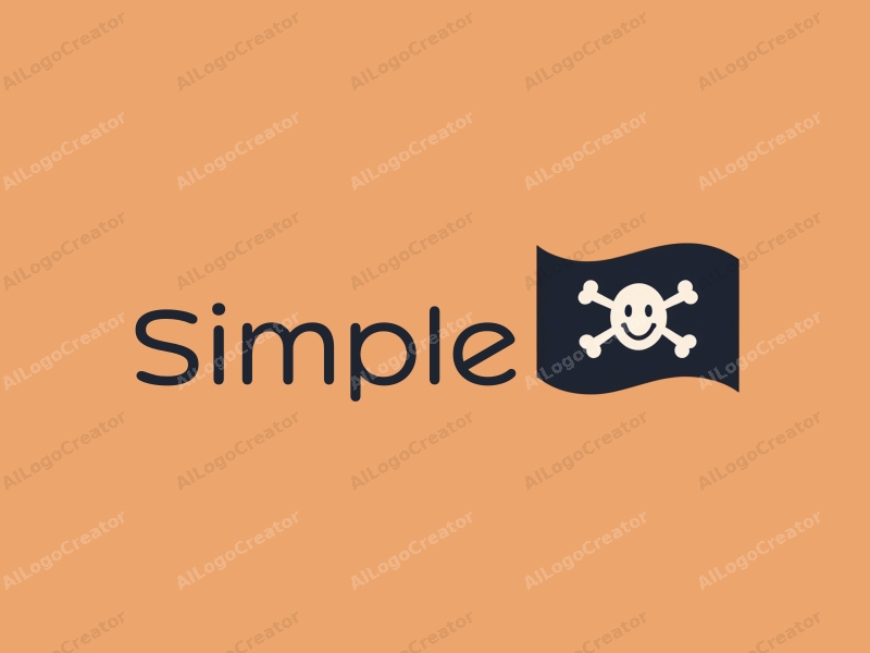 minimalist design features a stylized pirate flag and a cheerful smiley face, combined with a clean background and a simple, harmonious composition.